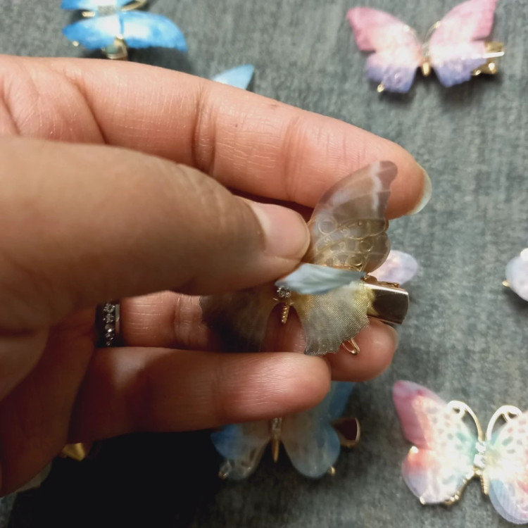 گیره سر فلزی حریر پروانه آبرنگی