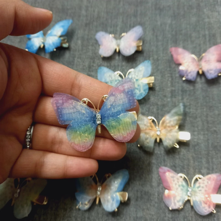 گیره سر فلزی حریر پروانه آبرنگی