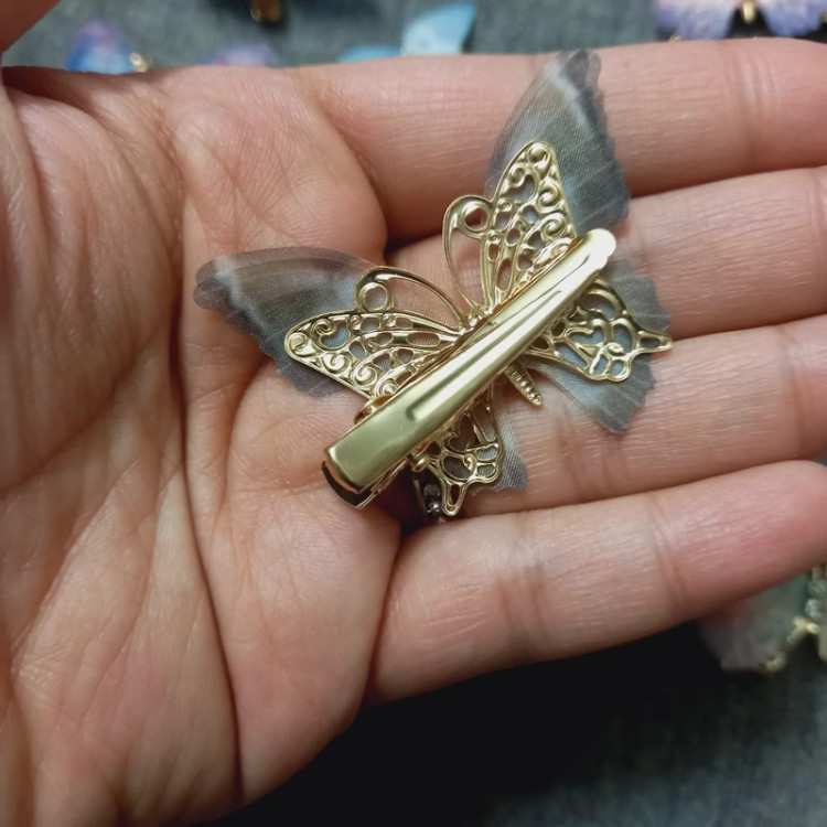 گیره سر فلزی حریر پروانه آبرنگی