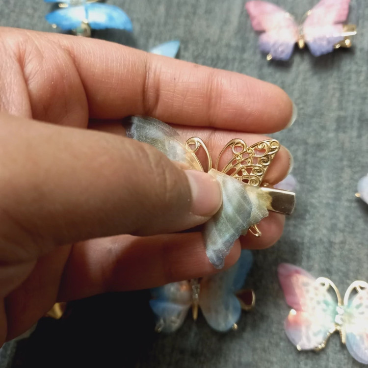 گیره سر فلزی حریر پروانه آبرنگی