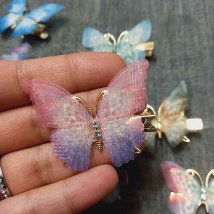 گیره سر فلزی حریر پروانه آبرنگی