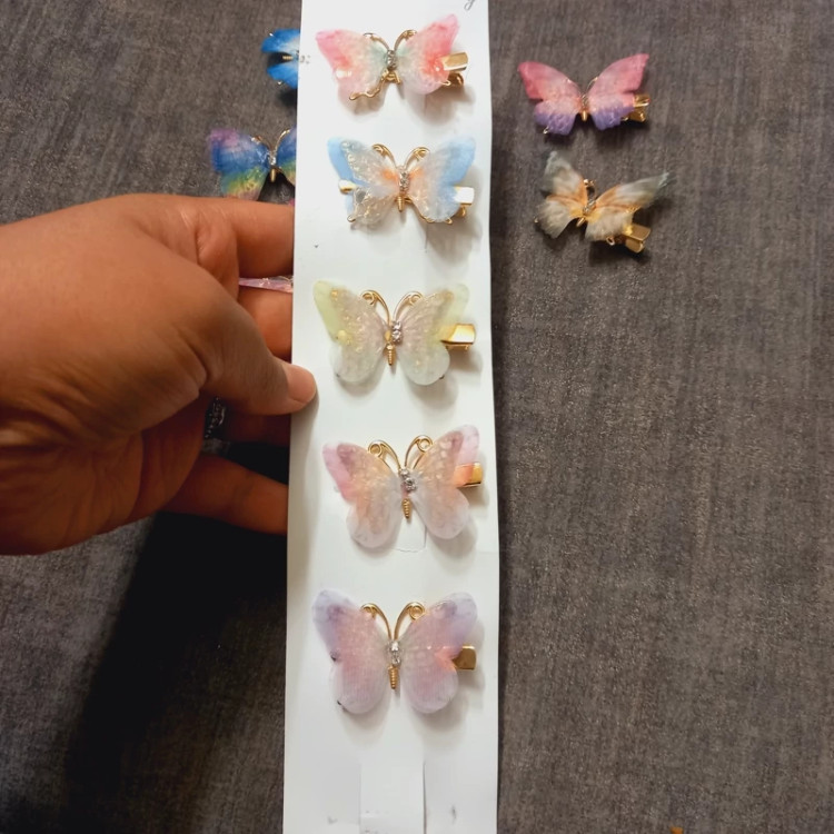 گیره سر فلزی حریر پروانه آبرنگی