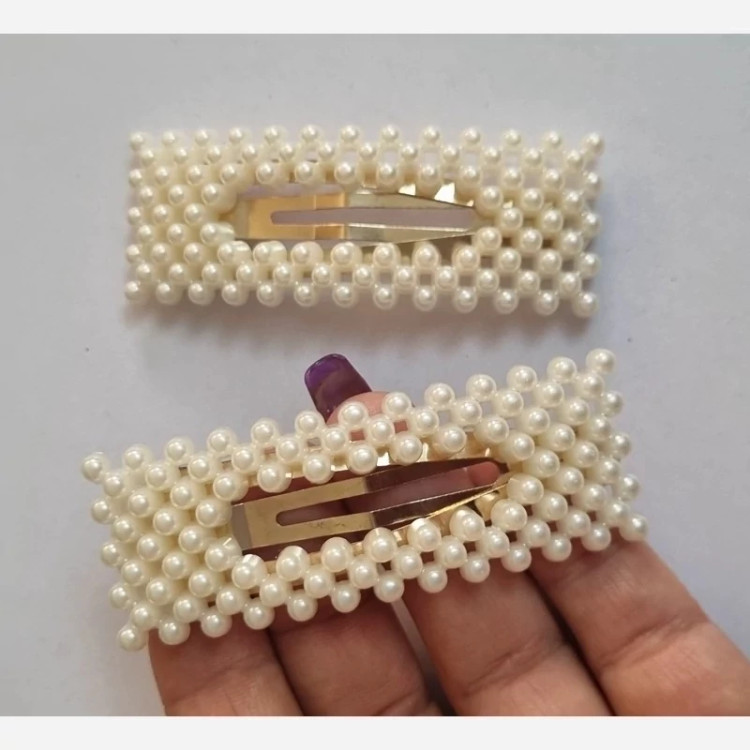 گیره سر تق تقی مرواریدی مستطیل تو خالی