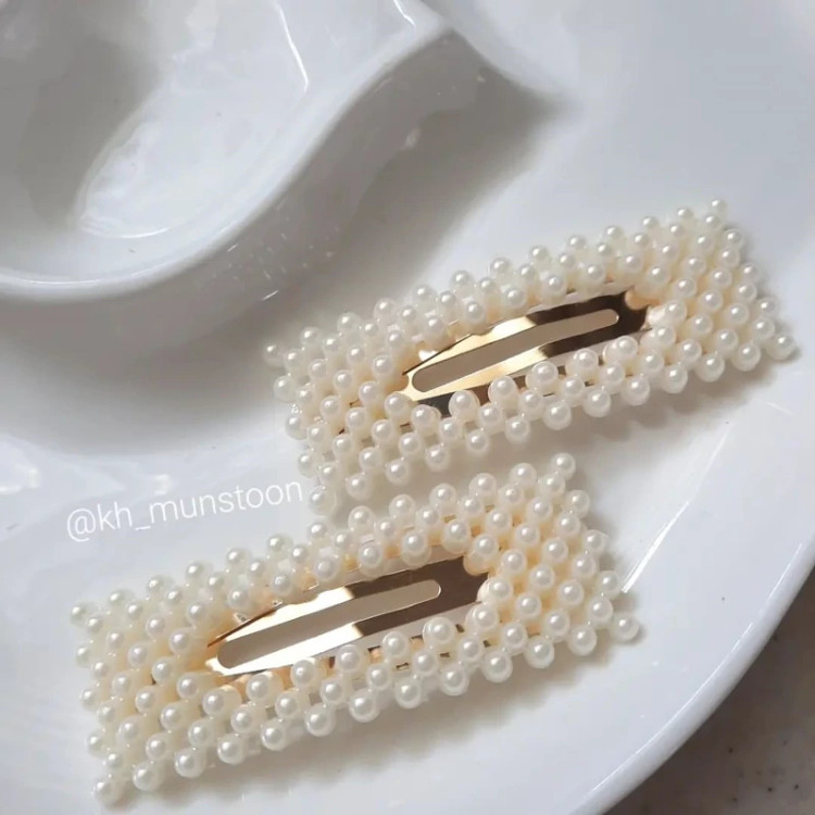 گیره سر تق تقی مرواریدی مستطیل تو خالی