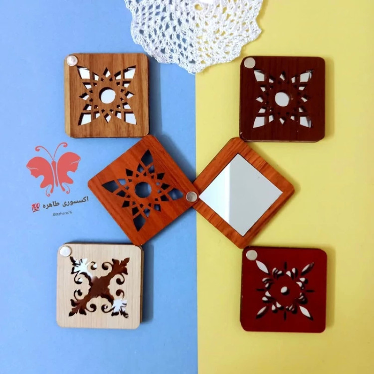 آینه جیبی چوبی مربعی و دایره ای آینه دانش آموزی آینه عمده