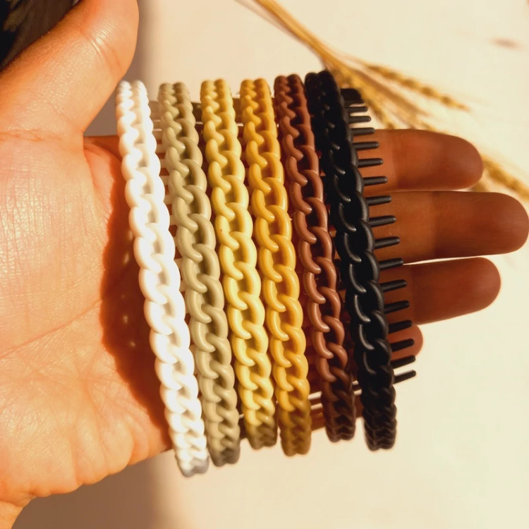 تل مو باریک بافت یا زنجیری یا کارتیر دخترانه و زنانه کرم قهوای