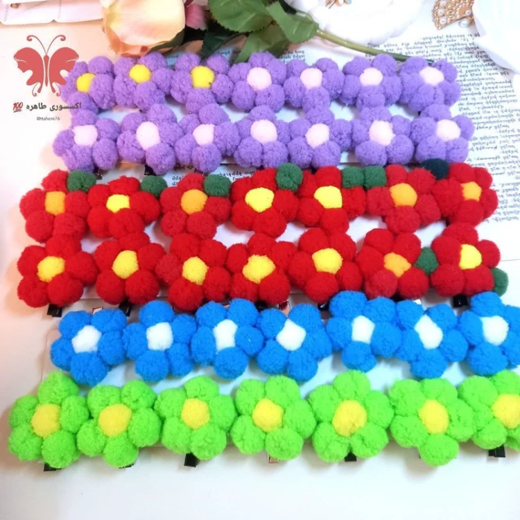 کش مو پوم پوم طرح گل