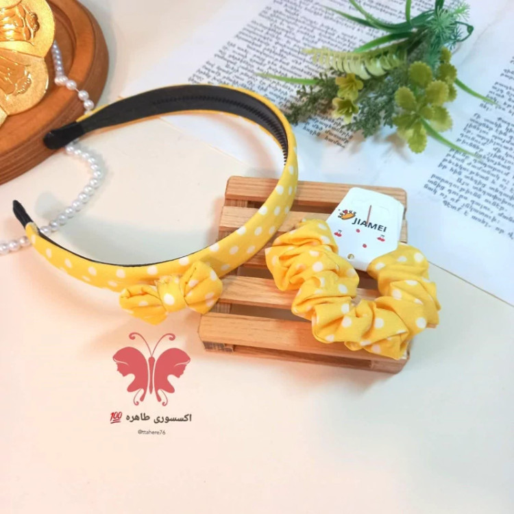 ست تل مو و کش مو پارچه ای خالدار