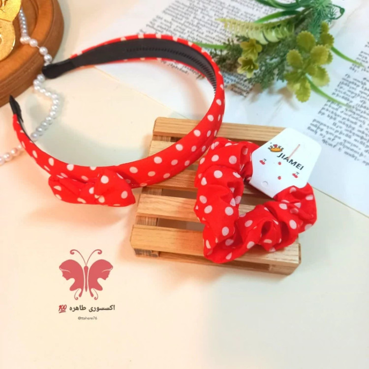 ست تل مو و کش مو پارچه ای خالدار