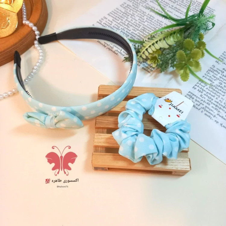 ست تل مو و کش مو پارچه ای خالدار