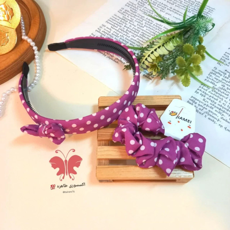 ست تل مو و کش مو پارچه ای خالدار