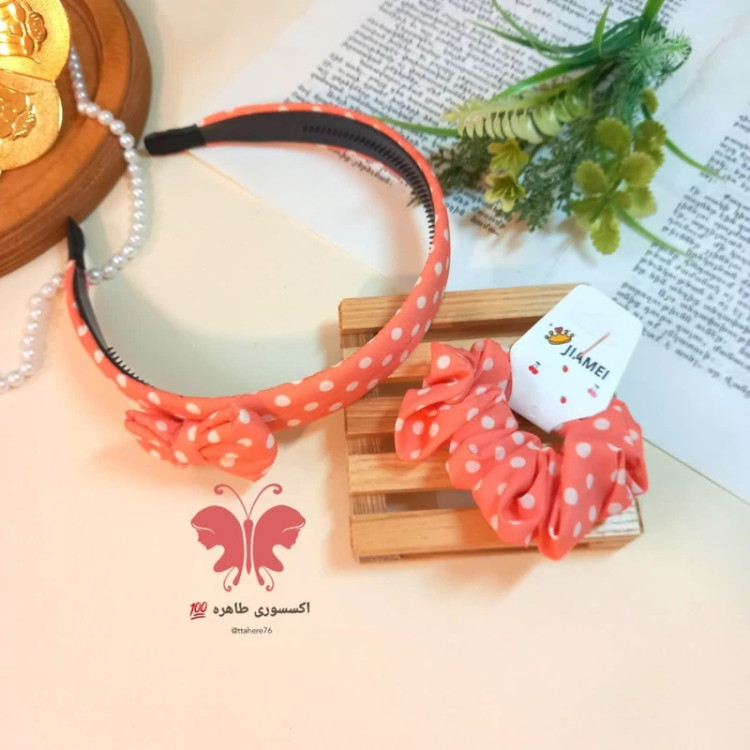 ست تل مو و کش مو پارچه ای خالدار