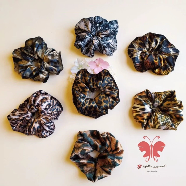 کش مو مخملی اسکرانچی طرحدار پلنگی متوسط