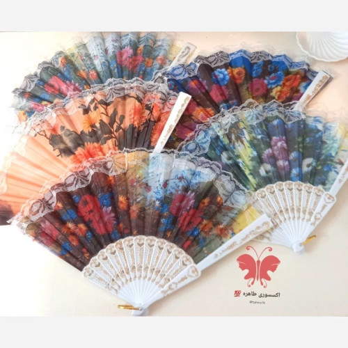 بادبزن سفید لب گیپوری طرح دار