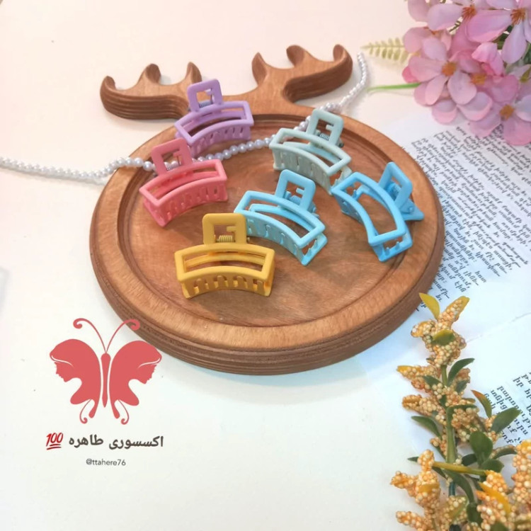 کلیپس مو مستطیل مات کوچک رنگی رنگی و کاراملی