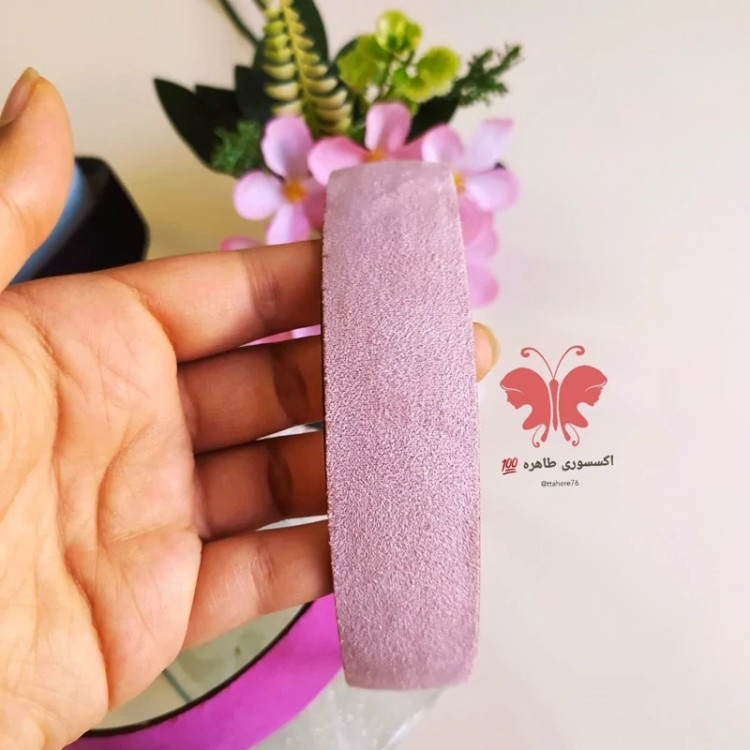 تل مو دخترانه و زنانه پهن جیر یا مخملی صورتی کمرنگ کالباسی