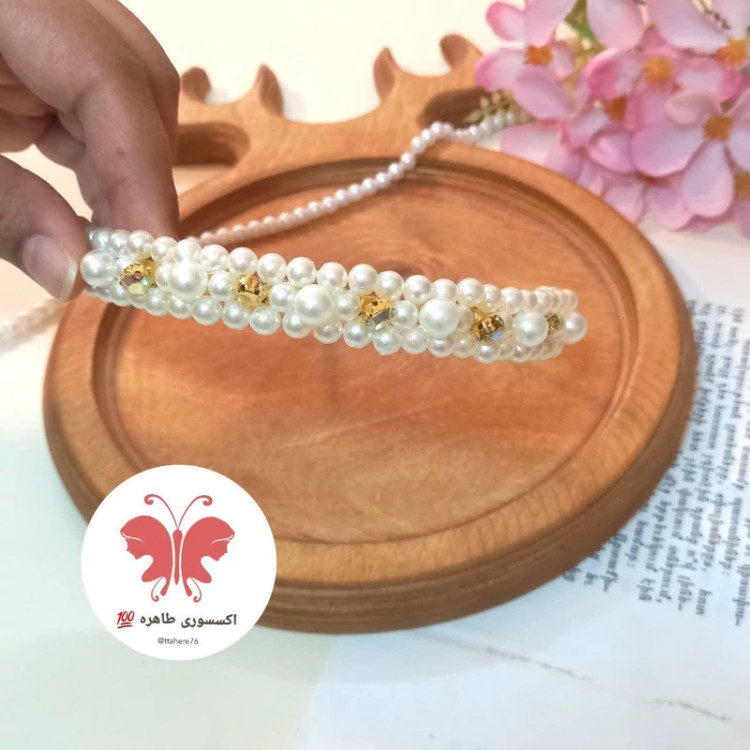 تل مو فلزی مرواریدی نگین دار کد 369