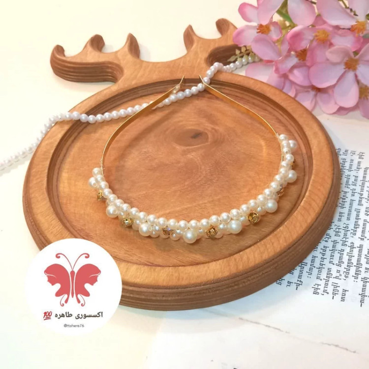 تل مو فلزی مرواریدی نگین دار کد 369