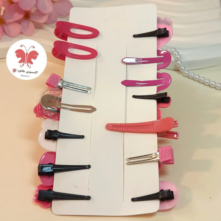 پک گیره سر 14 عددی سرخابی خرسی توت فرنگی گل خرگوشی پاپیونی گیره سر آکواریومی گیره سر تق تقی گیره سر انبری