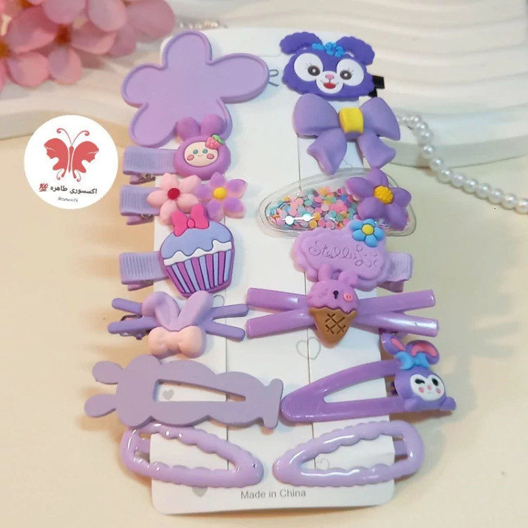 پک گیره سر 14 عددی سرخابی خرسی توت فرنگی گل خرگوشی پاپیونی گیره سر آکواریومی گیره سر تق تقی گیره سر انبری