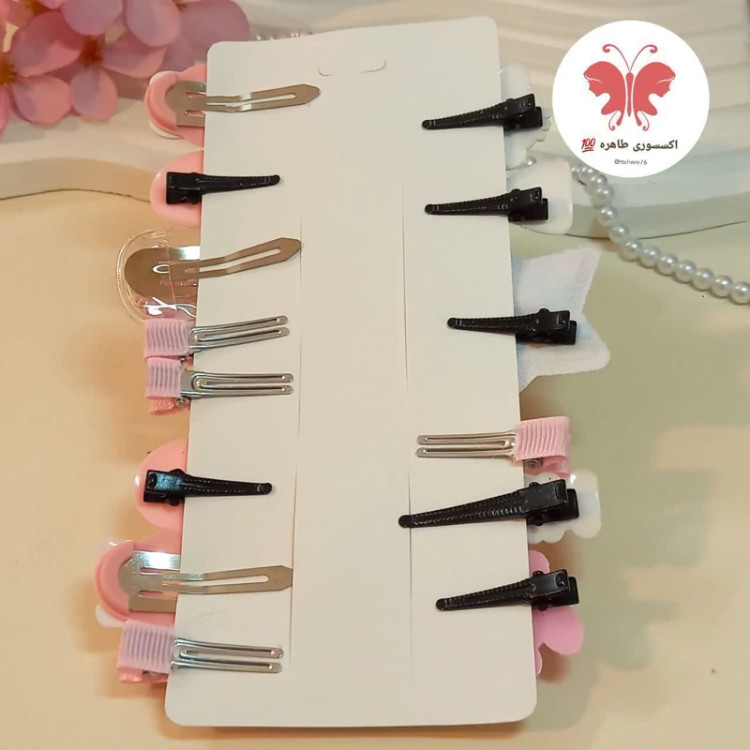 پک گیره سر 14 عددی سرخابی خرسی توت فرنگی گل خرگوشی پاپیونی گیره سر آکواریومی گیره سر تق تقی گیره سر انبری