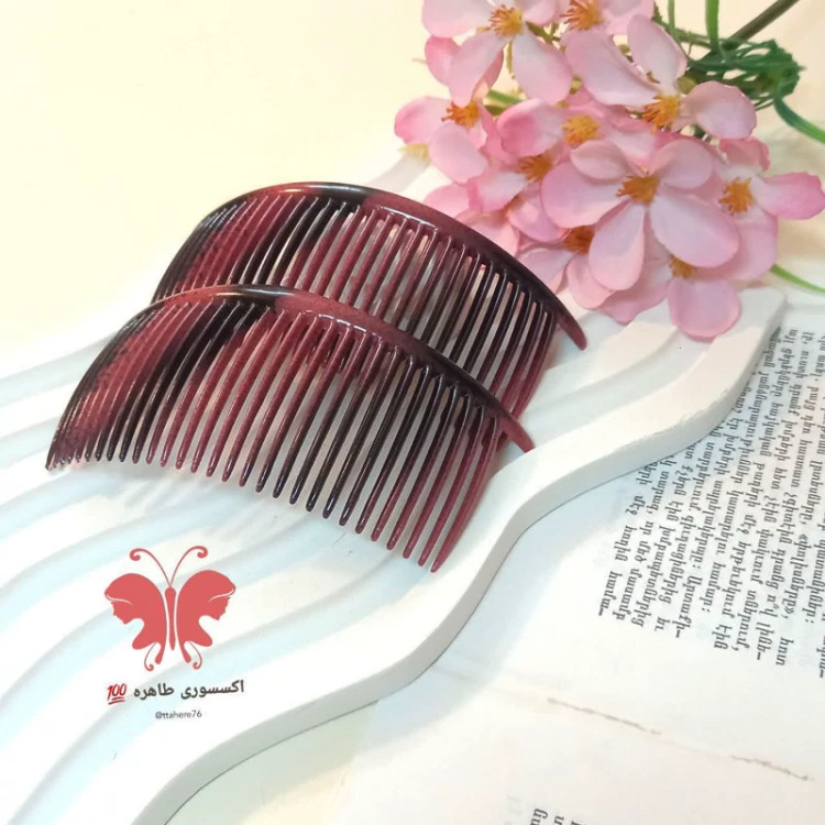 شانه مو زلفی بزرگ رنگی قرمز و طلایی و کرم کد 391