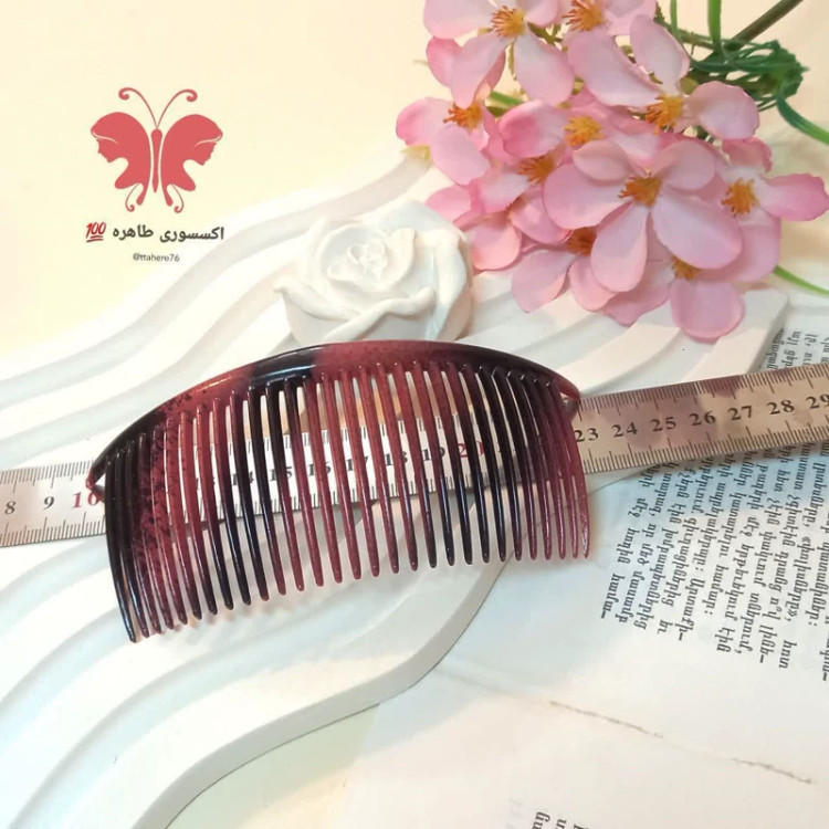 شانه مو زلفی بزرگ رنگی قرمز و طلایی و کرم کد 391