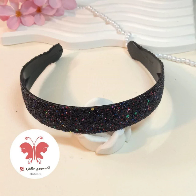 تل مو دخترانه و زنانه پهن گلیتری یا اکلیلی مشکی