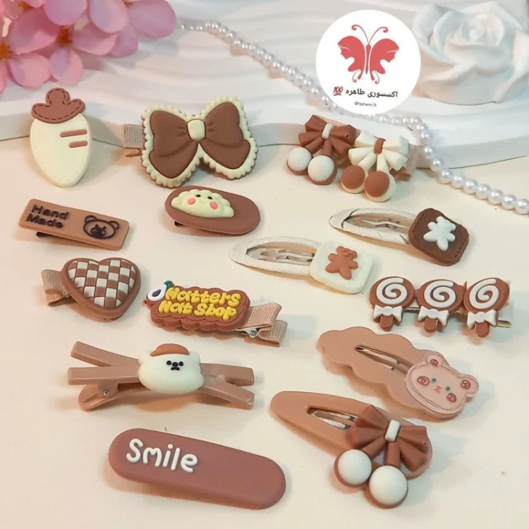 پک گیره سر 14 عددی کرم قهوه ای