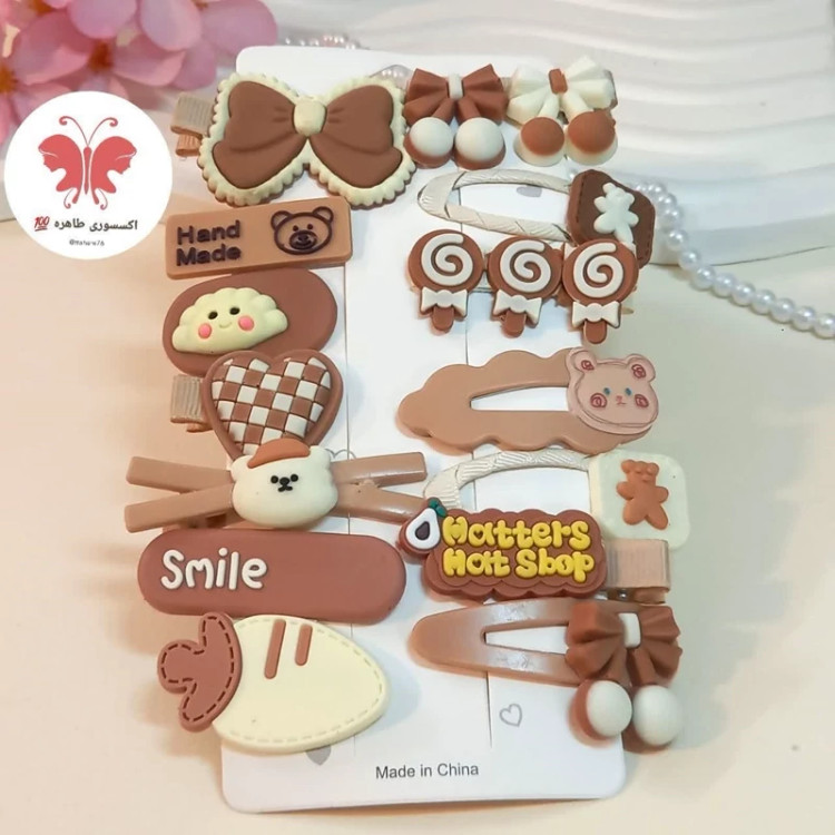 پک گیره سر 14 عددی کرم قهوه ای