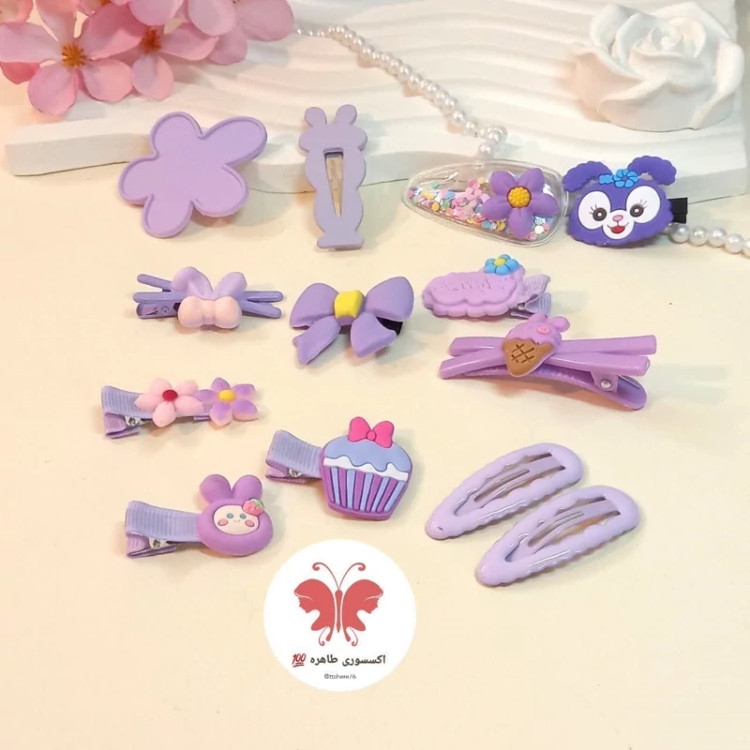 پک گیره سر 14 عددی بنفش یاسی