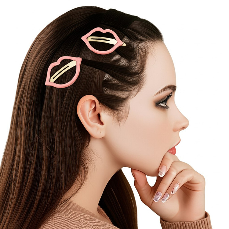 طرز استفاده از گیره سر تق تقی طرح لب خیلی بزرگ