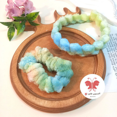 ست تل ریلی و کش مو خز ریلی هفت رنگ پاستیلی