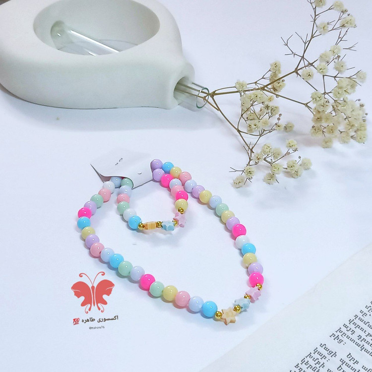 ست دستبند و گردنبند مرواریدی رنگی کد ۴۰۱